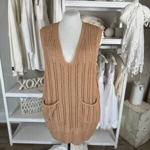 Minibee Women's Tan Sleeveless Pullover Sweater Vest Tunic #3488